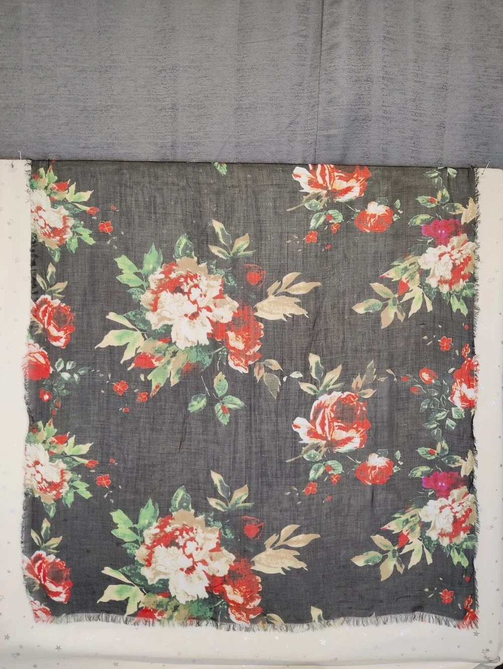 Naturally Knotty 100% Modal Oversized Floral Scarf Wrap Black Red 42x78